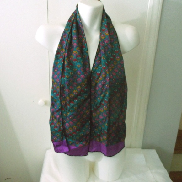 bill blass Accessories - Vintage Bill Blass Turquoise Purple Floral Scarf